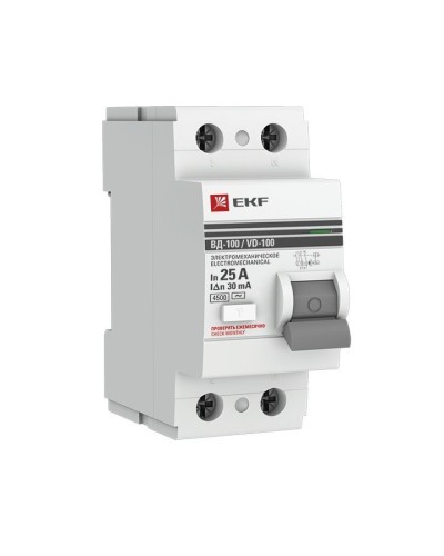 УЗО ВД-100 2P 25А 30мА тип AC эл-мех  PROxima (elcb-2-25-30-em-pro). Выключатель дифференциального тока (УЗО). EKF в Челябинске