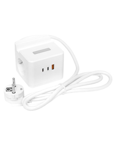 Удлинитель Куб 2 гнезда USB + 2Type C с быстрой зарядкой, подставкой под телефон и ночником 1,3 метра 1мм2. Удлинитель Куб. EKF в Челябинске