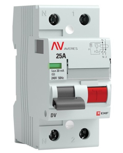 DV 2P 25А/ 30мА (A)  AVERES (rccb-2-25-30-a-av). Выключатели дифференциального тока (УЗО). EKF в Челябинске