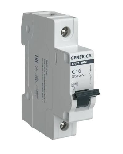 GENERICA ВА47-29М 1P C 16А 4,5кА (MVA21-1-016-C-G). Автоматический выключатель. IEK в Челябинске