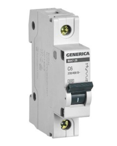GENERICA ВА47-29 1P C 6А 4,5кА (MVA25-1-006-C). Автоматический выключатель. IEK в Челябинске