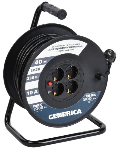 УК40 4 места 2P+PE, 40м GENERICA (WKP10-10-04-40-G). Удлинитель на катушке с термозащитой, 3х1,0кв.мм. IEK в Челябинске