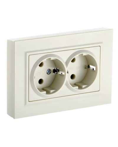 Розетка 2-местная с з/к РС12-3-БрКр бежевый BRITE (BR-R21-16-K10-F). Розетка с заземлением без защитных шторок в сборе. IEK в Челябинске
