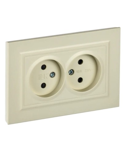 Розетка 2-местная без з/к РСш12-2-БрКр бежевый BRITE (BR-R23-10-K10-F). Розетка без заземления с защитными шторками в сборе. IEK в Челябинске
