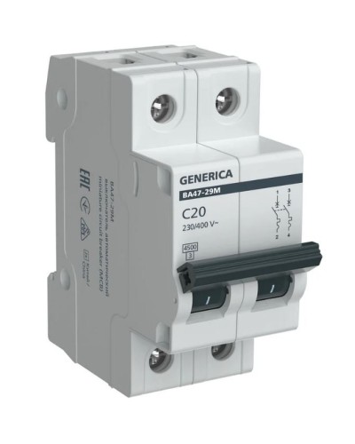 GENERICA ВА47-29М 2P C 20А 4,5кА (MVA21-2-020-C-G). Автоматический выключатель. IEK в Челябинске