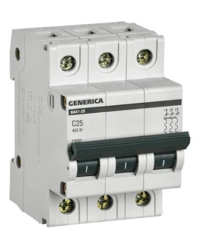 GENERICA ВА47-29 3P C 25А 4,5кА (MVA25-3-025-C). Автоматический выключатель. IEK в Челябинске