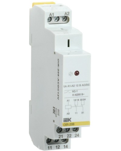 Реле промежуточное модульное OIR 2 контакта 8А 12В AC/DC (OIR-208-ACDC12V). Реле промежуточное модульное. IEK в Челябинске
