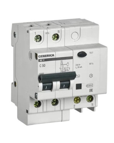 GENERICA АД12 2Р 50А 30мА (MAD15-2-050-C-030). Автоматический выключатель дифференциального тока. IEK в Челябинске