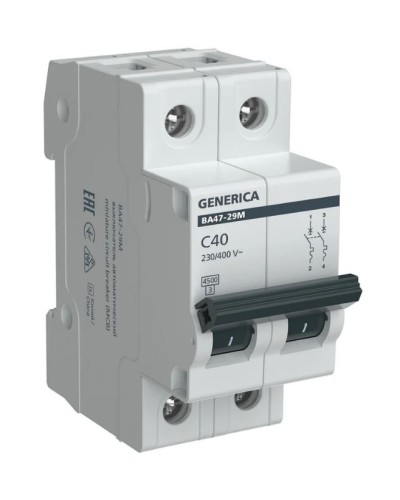 GENERICA ВА47-29М 2P C 40А 4,5кА (MVA21-2-040-C-G). Автоматический выключатель. IEK в Челябинске