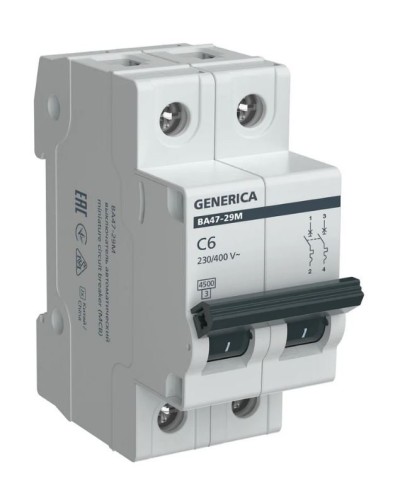 GENERICA ВА47-29М 2P C 6А 4,5кА (MVA21-2-006-C-G). Автоматический выключатель. IEK в Челябинске