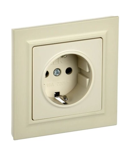 Розетка с з/к РСР14-1-0-БрКр бежевый BRITE (BR-R14-16-K10-F). Розетка с заземлением с защитными шторками в сборе. IEK в Челябинске