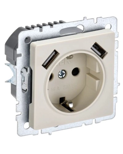 Розетка с з/к с USB A+A 3,1А РЮш10-2-БрКр бежевый BRITE (BR-R14-16-U21-D31-K10). Розетка с заземлением с защитными шторками, 3,1А. IEK в Челябинске