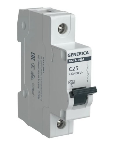 GENERICA ВА47-29М 1P C 25А 4,5кА (MVA21-1-025-C-G). Автоматический выключатель. IEK в Челябинске