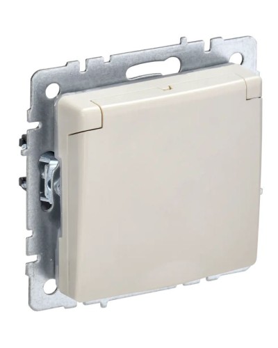 Розетка с з/к РСбш10-3-БрКр бежевый BRITE (BR-R16-16-K10). Розетка с заземлением с защитными шторками и крышкой. IEK в Челябинске