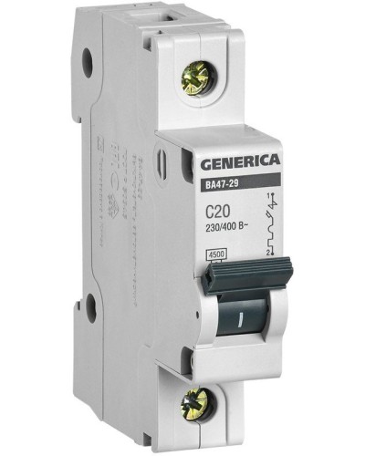 GENERICA ВА47-29 1P C 20А 4,5кА (MVA25-1-020-C). Автоматический выключатель. IEK в Челябинске