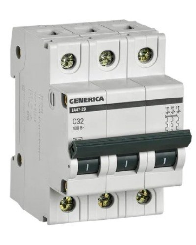 GENERICA ВА47-29 3P C 32А 4,5кА (MVA25-3-032-C). Автоматический выключатель. IEK в Челябинске