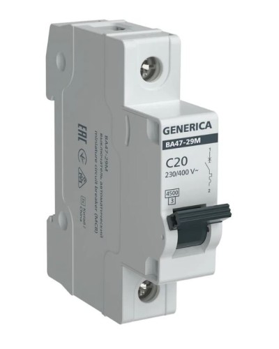 GENERICA ВА47-29М 1P C 20А 4,5кА (MVA21-1-020-C-G). Автоматический выключатель. IEK в Челябинске
