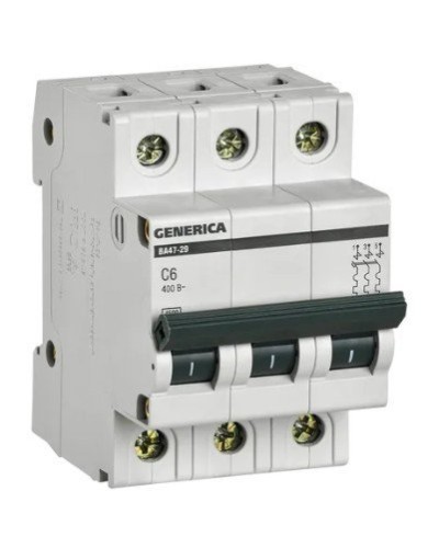 GENERICA ВА47-29 3P C 6А 4,5кА (MVA25-3-006-C). Автоматический выключатель. IEK в Челябинске
