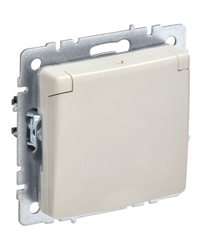 Розетка с з/к РСбш10-3-44-БрКр бежевый BRITE (BR-R16-16-44-K10). Розетка с заземлением с защитными шторками и крышкой. IEK в Челябинске