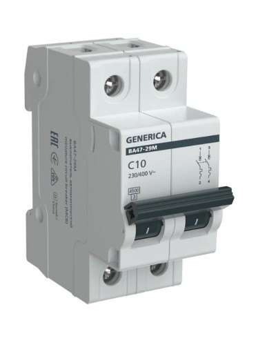 GENERICA ВА47-29М 2P C 10А 4,5кА (MVA21-2-010-C-G). Автоматический выключатель. IEK в Челябинске