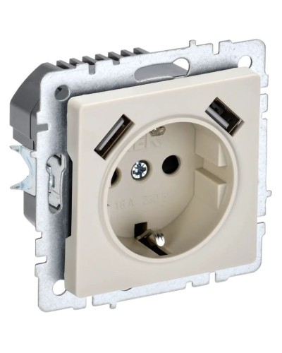 Розетка с з/к с USB A+A 2,1А РЮш10-1-БрКр бежевый BRITE (BR-R14-16-U21-D21-K10). Розетка с заземлением с защитными шторками, 2,1А. IEK в Челябинске