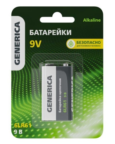 Батарейка Alkaline 6LR61 9V GENERICA (ABT-6LR619V-ST-L02-G). Батарейка щелочная. IEK в Челябинске