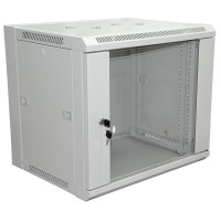 Шкаф телекоммуникационный 19 настенный 9U 600×450×500 мм (ШxГxВ) - передняя дверь стекло, боковые стенки съемные (разобранный) RAL 7035 (04-2201). Шкаф телекоммуникационный 19 настенный 9U. Rexant
