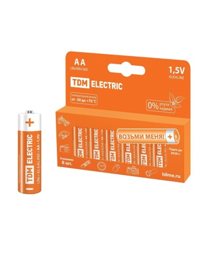 LR6 AA Alkaline 1,5V PAK-8 TDM (SQ1702-0009). Элемент питания. TDM ЕLECTRIC в Челябинске