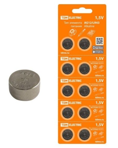 AG12/LR43 Alkaline 1,5V BP-10 TDM (SQ1702-0046). Элемент питания. TDM ЕLECTRIC в Челябинске