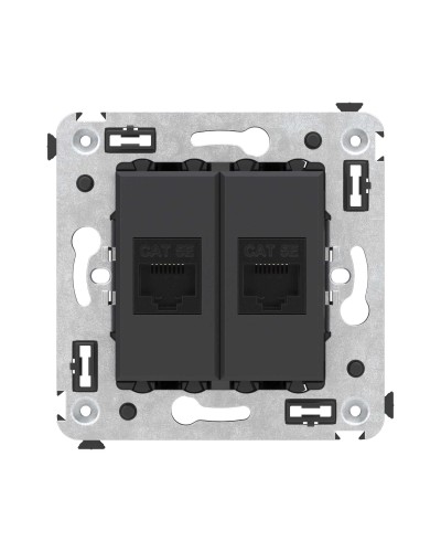 Розетка RJ-45 в стену, кат.5E, Avanti, двойная, черный матовый (4412664). Розетка компьютерная. ДКС в Челябинске