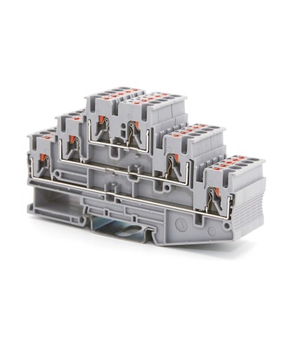 Клемма трехуровневая, зажим push-in, 2.5 кв.мм, серая (VPR-2.5-3L-GY). Клемма проходная, 6 точки подключения. ДКС в Челябинске