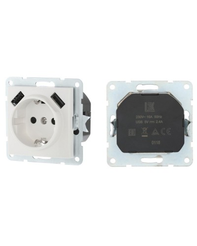 Розетка с з/к + 2xUSB разъема, 2А, белый LK60 (868004-1). Розетка. Экопласт в Челябинске